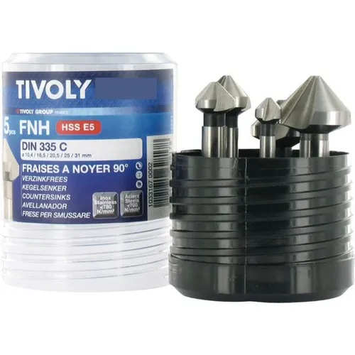Coffret de 5 fraises à noyer à 90° HSS Cobalt