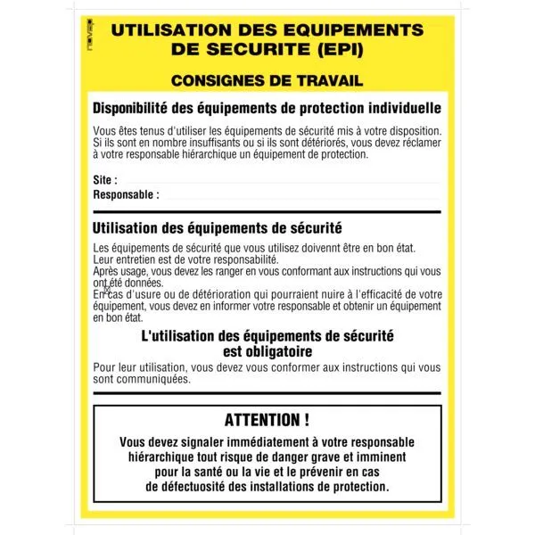 Affichage des consignes légales